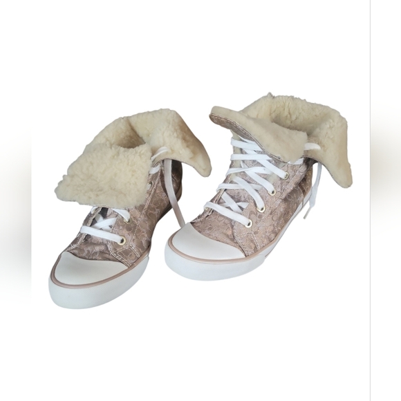 Coach Bonney Shearling Women's Lace-Up Metallic Strip High-Top Sneakers 7 1/2B - Picture 2 of 8